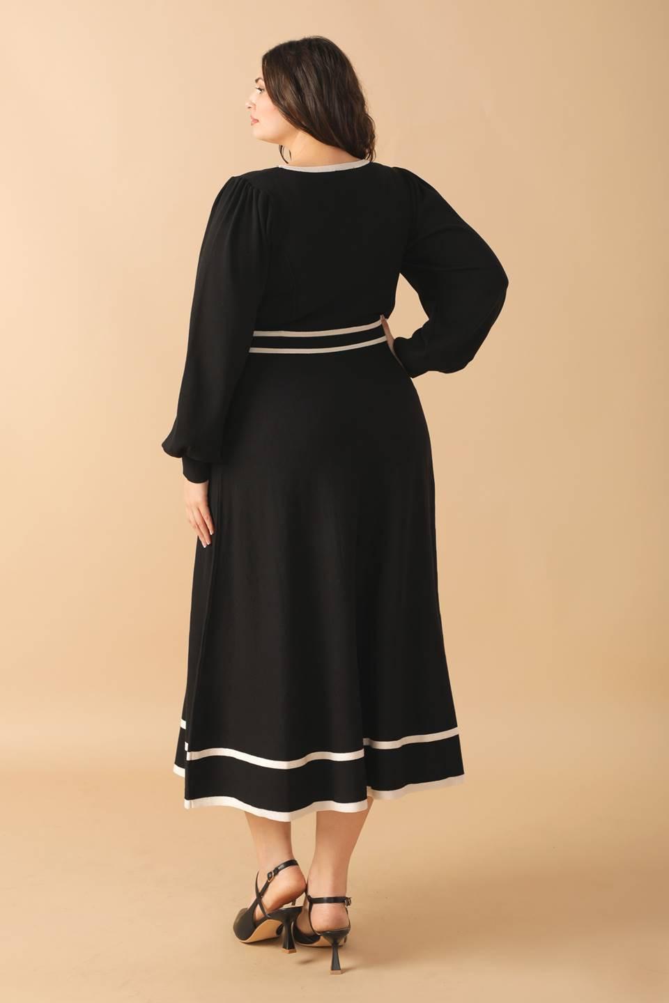 Caught Up Sweater Midi Dress in black ivory, view 5 — Soul Flow Apparel
