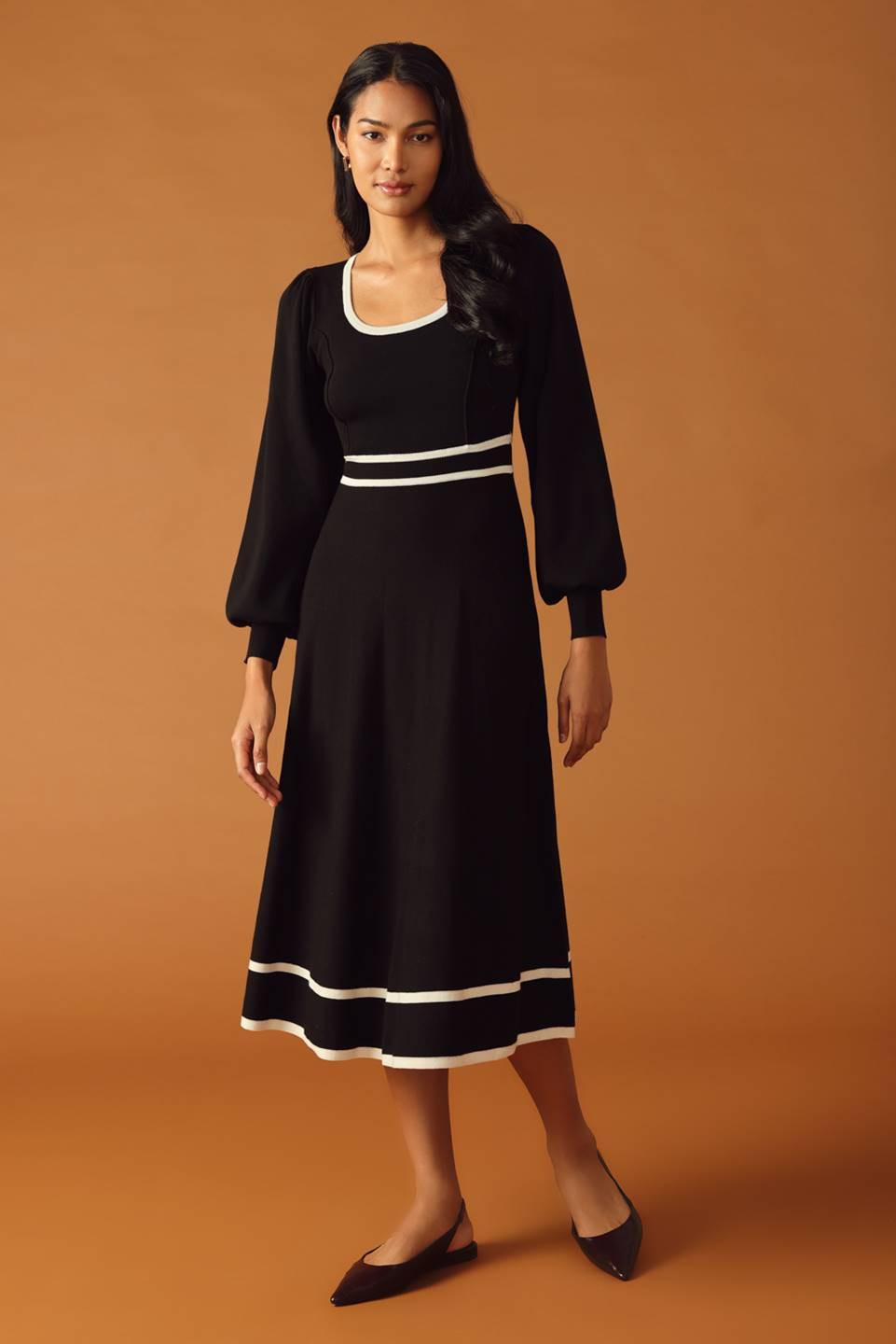 Caught Up Sweater Midi Dress in black ivory, view 4 — Soul Flow Apparel