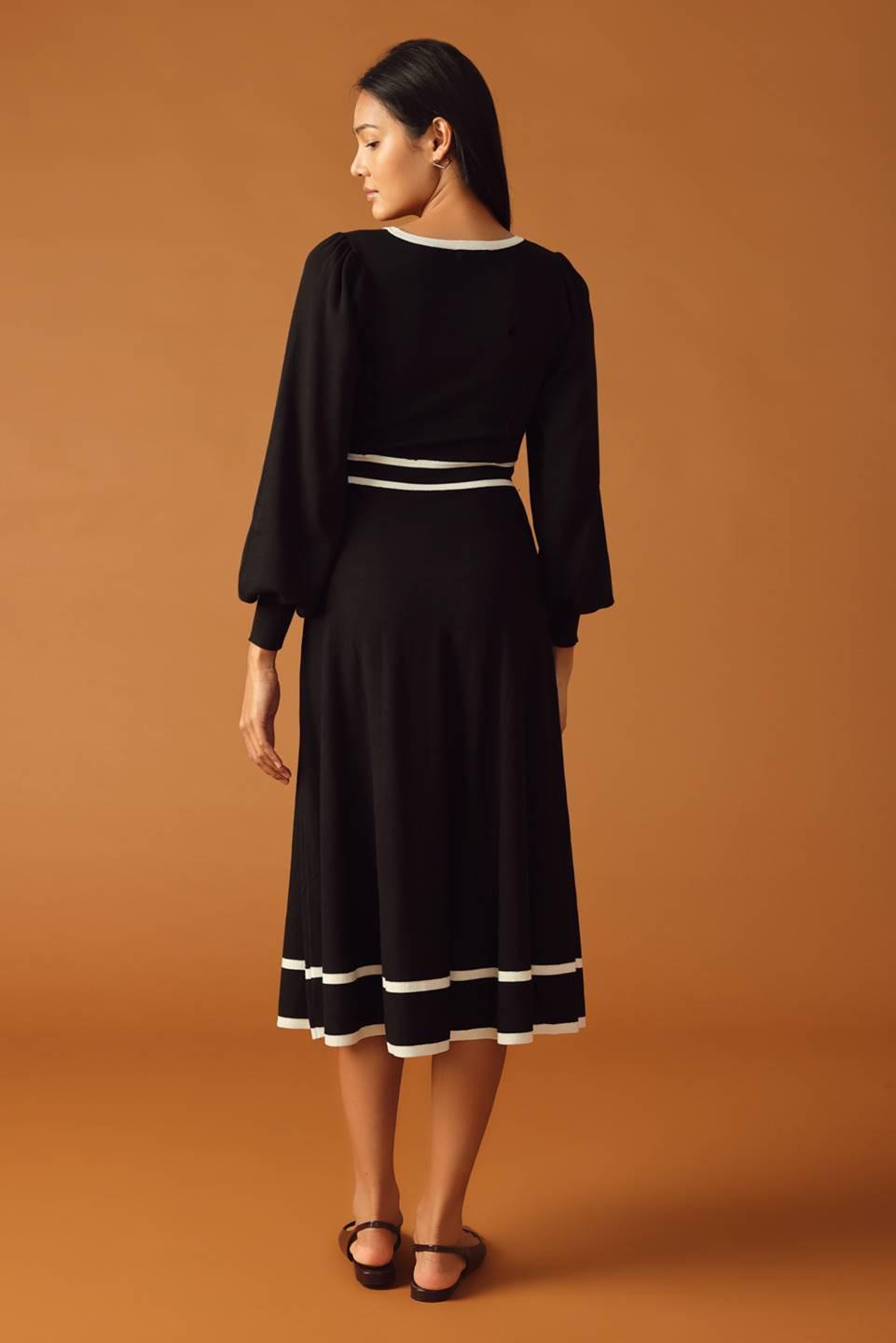 Caught Up Sweater Midi Dress in black ivory, view 5 — Soul Flow Apparel