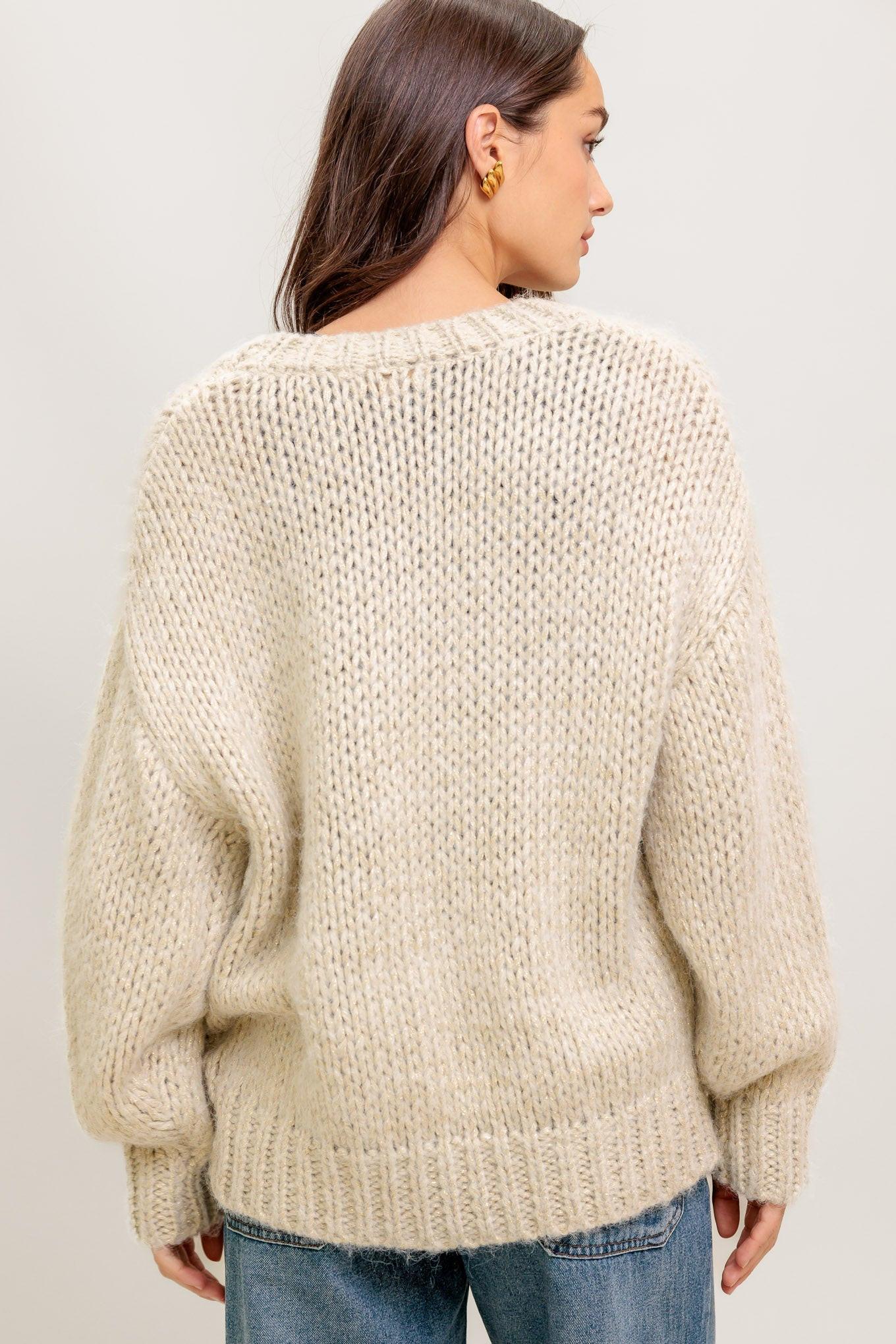 Weekend Warmth Sweater Knit Cardigan in cream gold, view 8 — Soul Flow Apparel