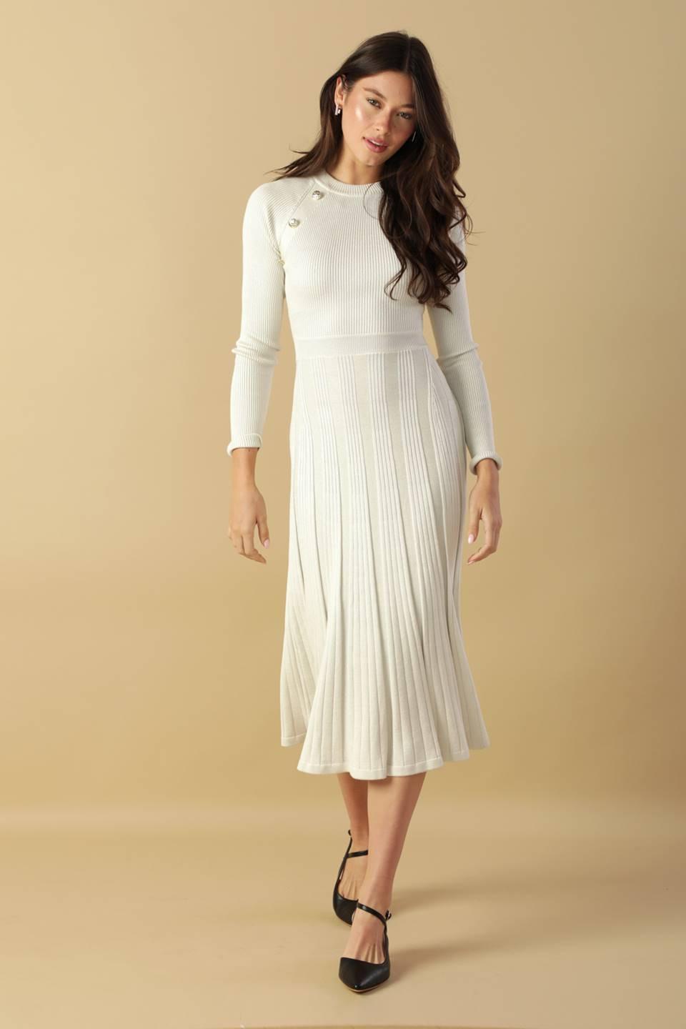 High Standards Sweater Midi Dress in cream metallic, view 2 — Soul Flow Apparel