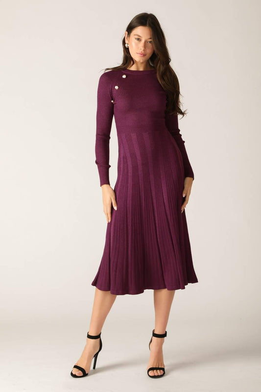 High Standards Sweater Midi Dress in orchidmetallic, view 1 — Soul Flow Apparel