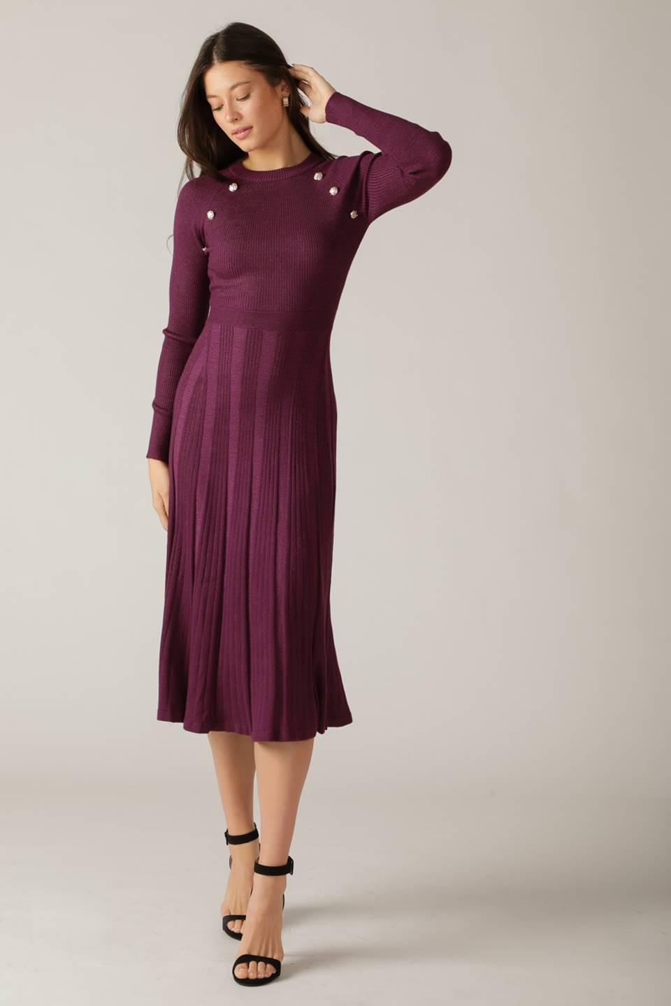 High Standards Sweater Midi Dress in orchidmetallic, view 2 — Soul Flow Apparel
