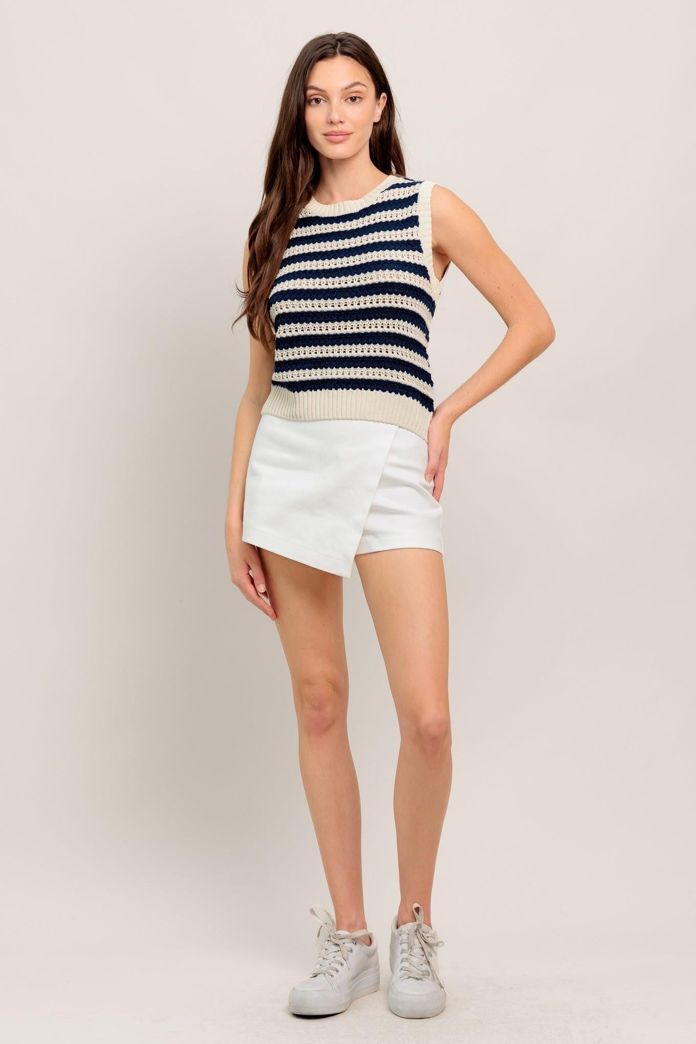 Clean Coast Knit Top in ivory navy, view 1 — Soul Flow Apparel