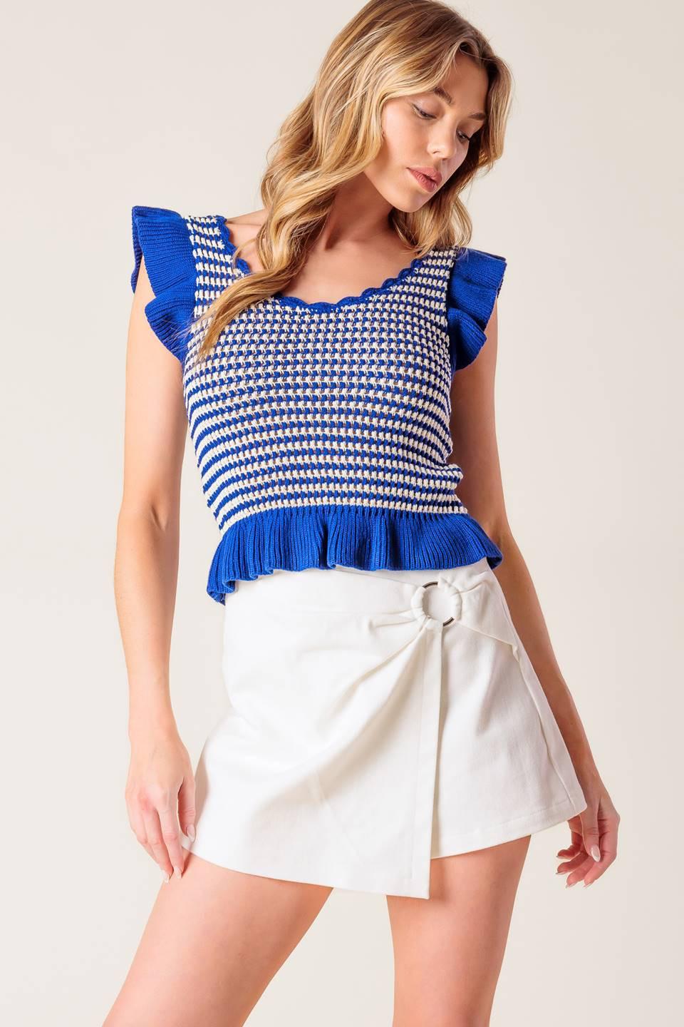 Out West Blue Sweater Knit Top in ivory, view 2 — Soul Flow Apparel
