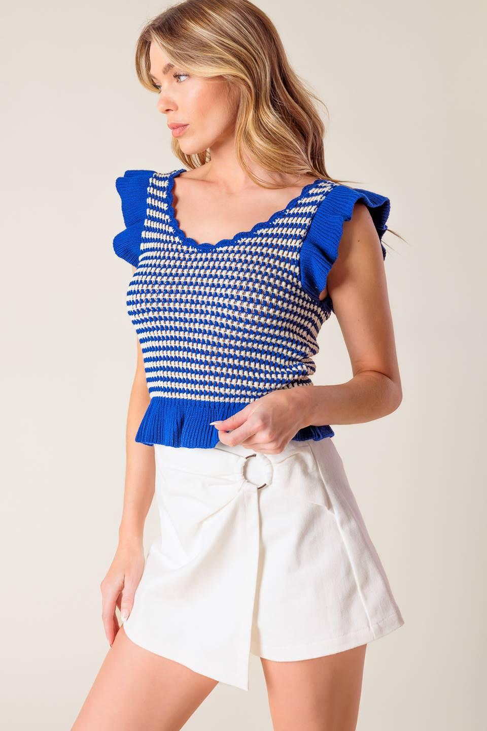 Out West Blue Sweater Knit Top in ivory, view 3 — Soul Flow Apparel