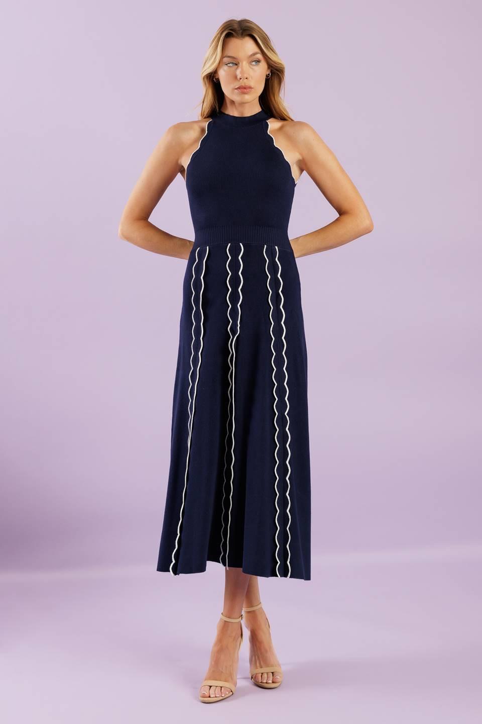 Time for Cheer Navy Sweater Midi Dress in ivory, view 1 — Soul Flow Apparel