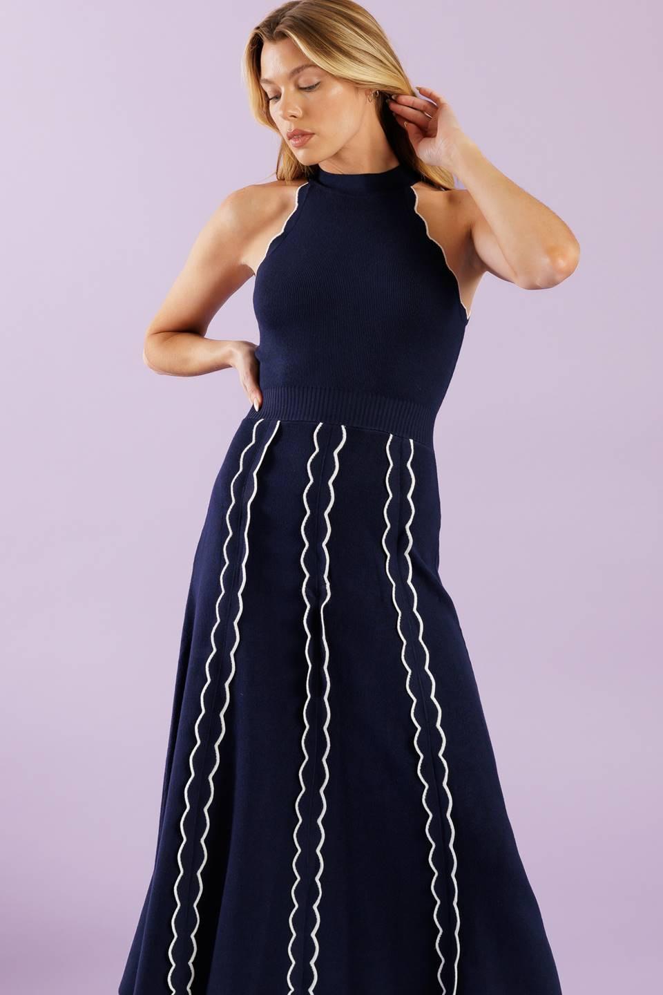 Time for Cheer Navy Sweater Midi Dress in ivory, view 2 — Soul Flow Apparel
