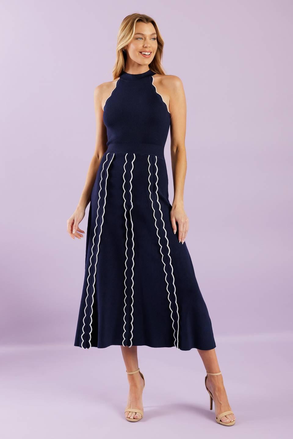 Time for Cheer Navy Sweater Midi Dress in ivory, view 3 — Soul Flow Apparel