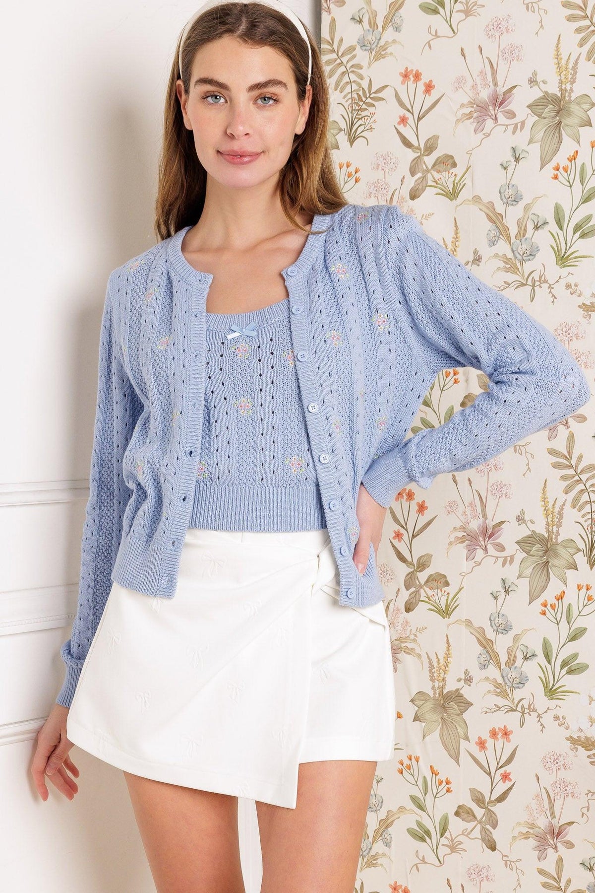 Days That Fade Sweater and Cardigan Set in powder blue, view 2 — Soul Flow Apparel