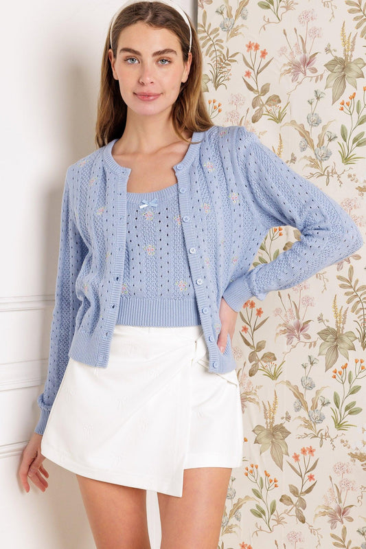 Days That Fade Sweater and Cardigan Set in powder blue, view 2 — Soul Flow Apparel