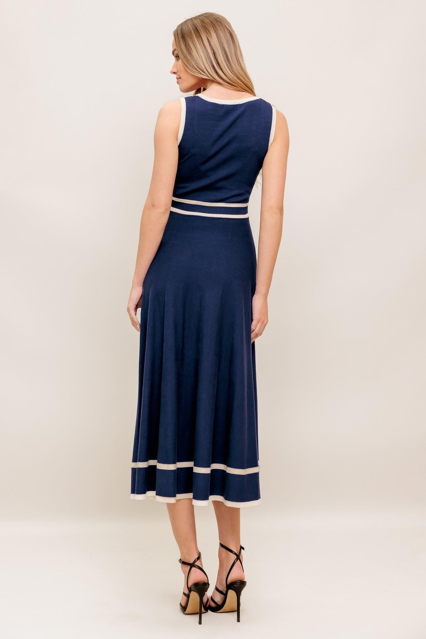 Dreamy Daisy Knit Midi Dress in navy ivory, view 6 — Soul Flow Apparel
