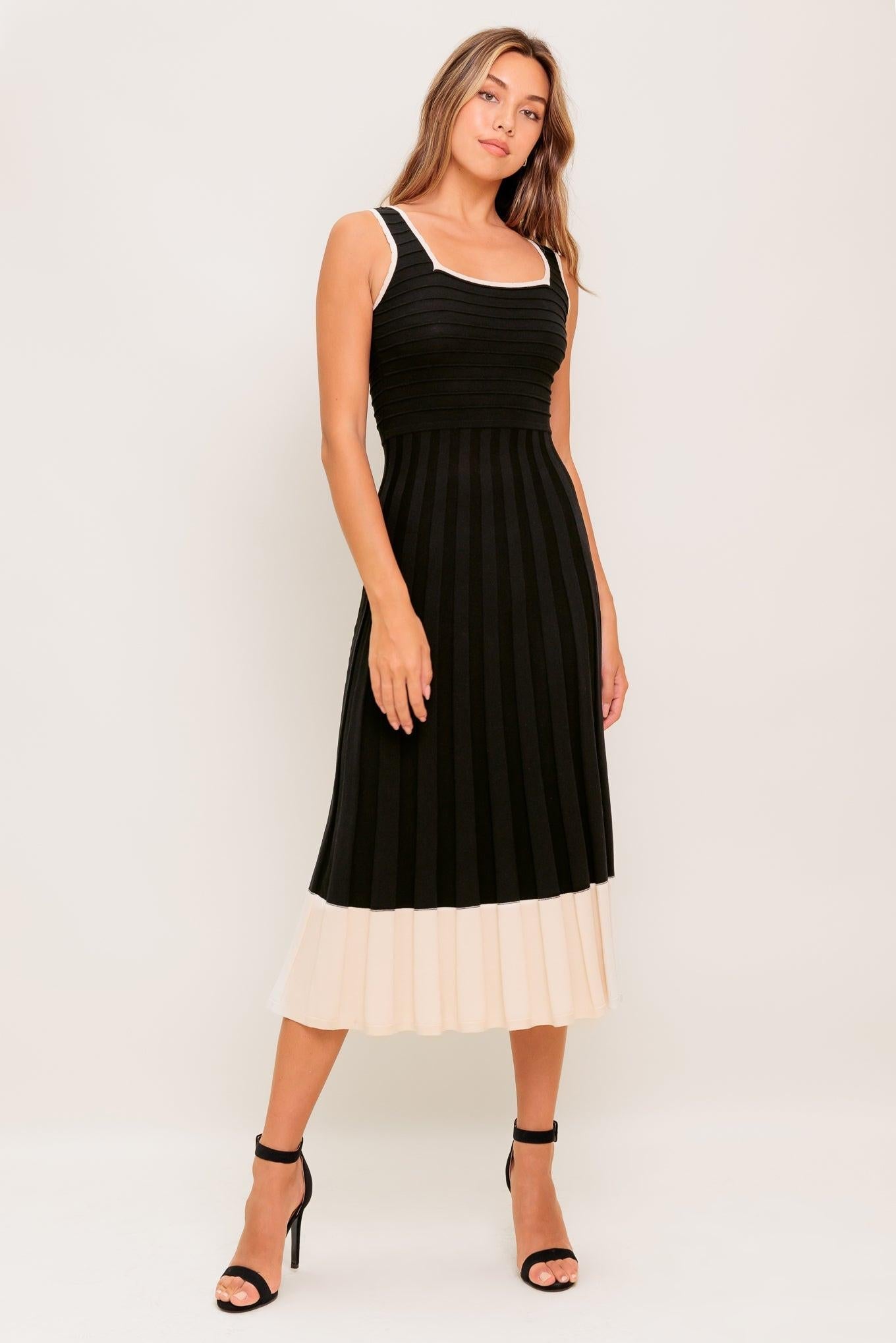 Modern Muse Knit Midi Dress in black cream, view 3 — Soul Flow Apparel