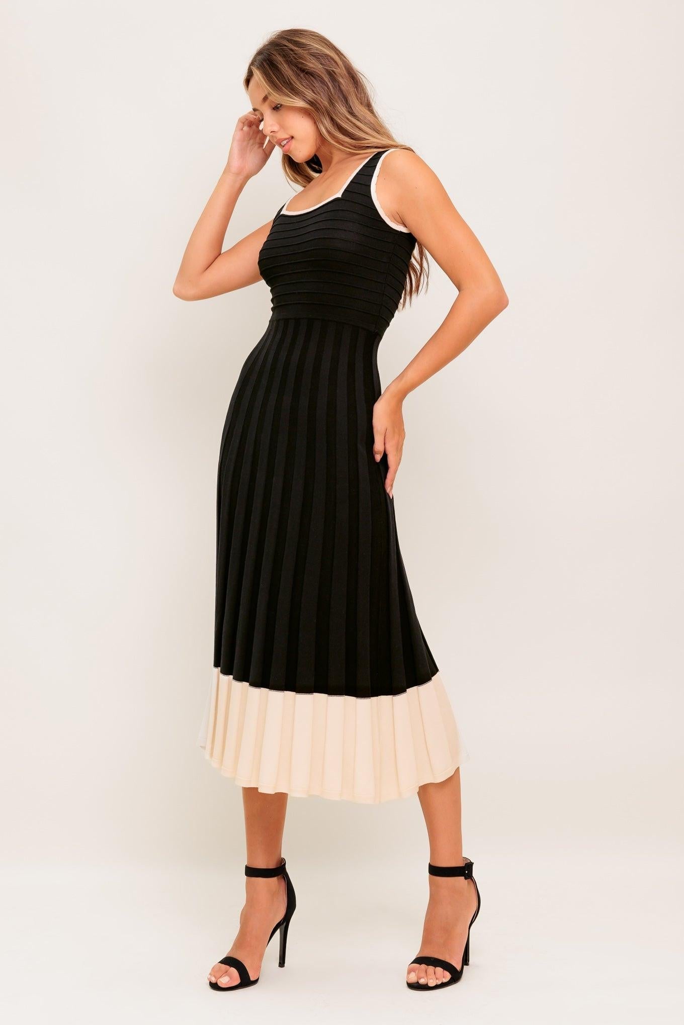 Modern Muse Knit Midi Dress in black cream, view 4 — Soul Flow Apparel