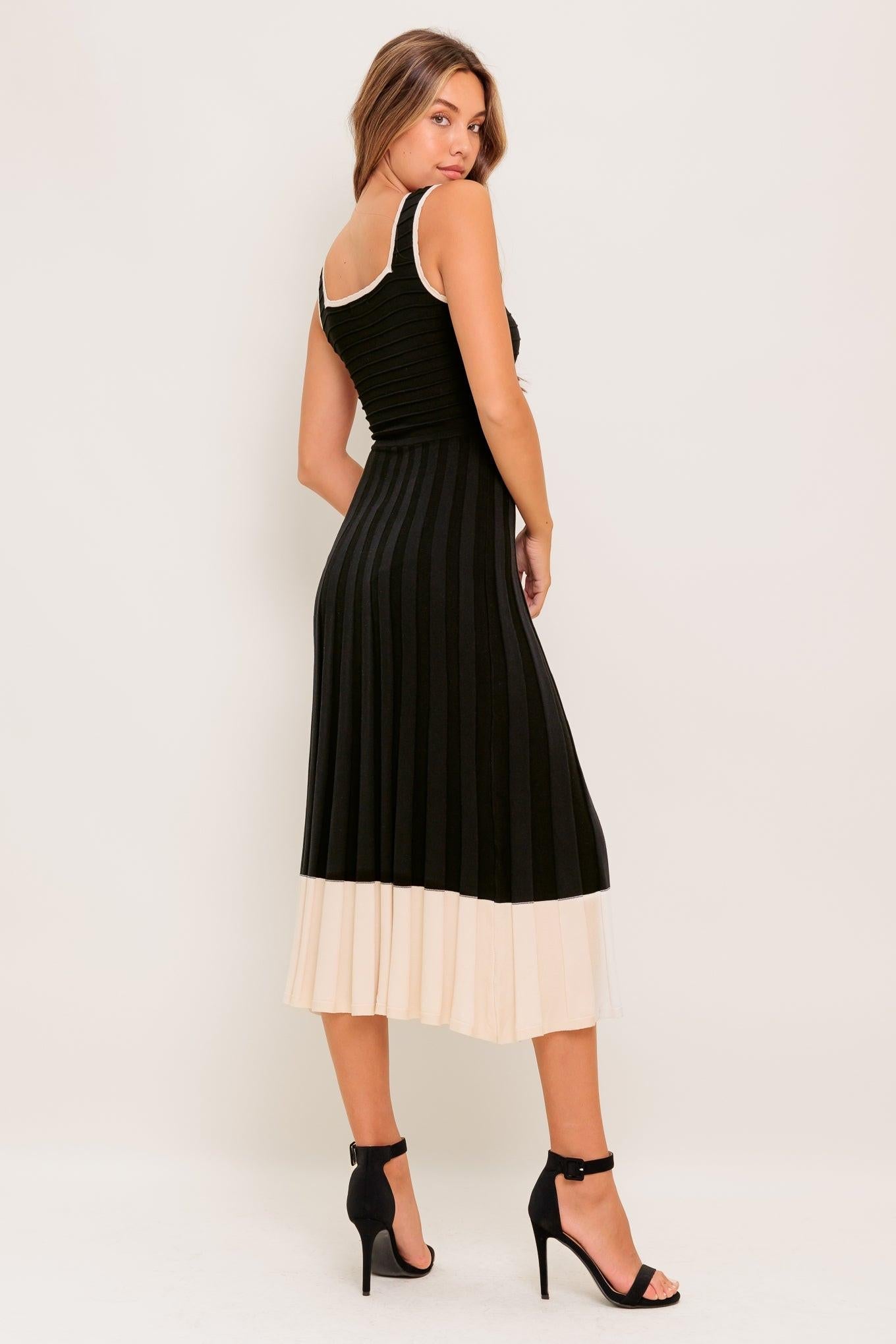 Modern Muse Knit Midi Dress in black cream, view 5 — Soul Flow Apparel