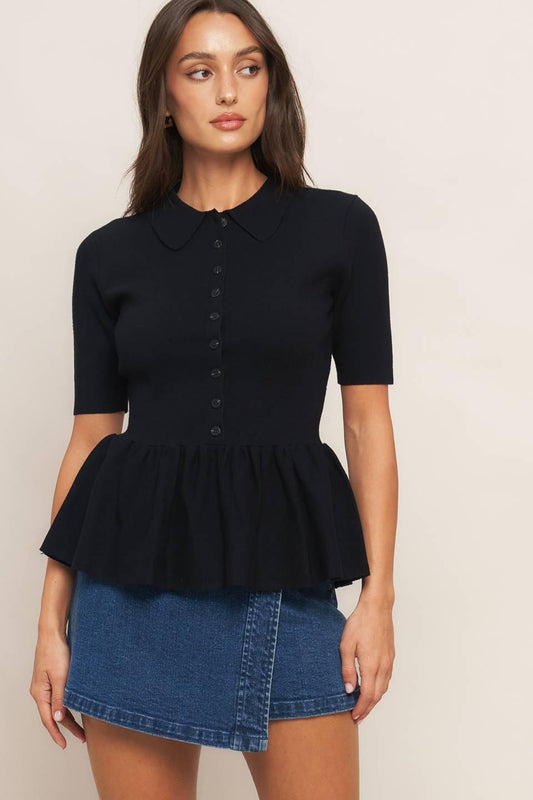 Sweet Serenade Black Woven Top, view 1 — Soul Flow Apparel