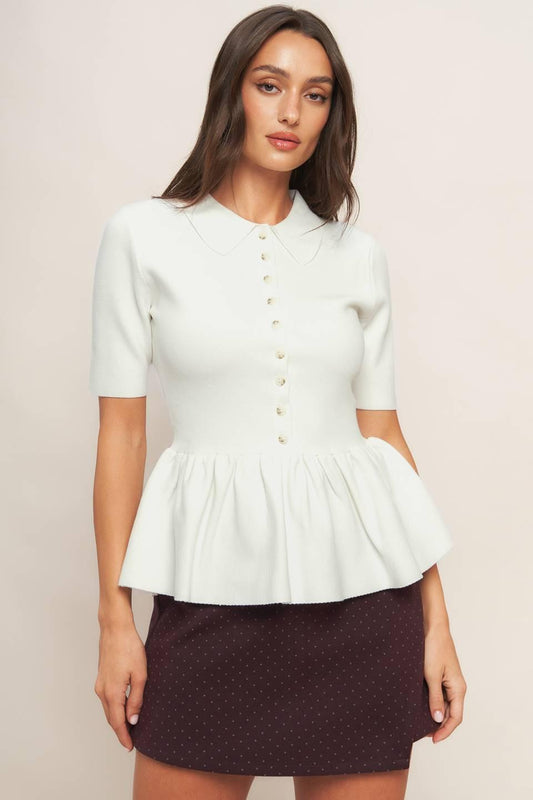 Sweet Serenade Cream Woven Top, view 1 — Soul Flow Apparel