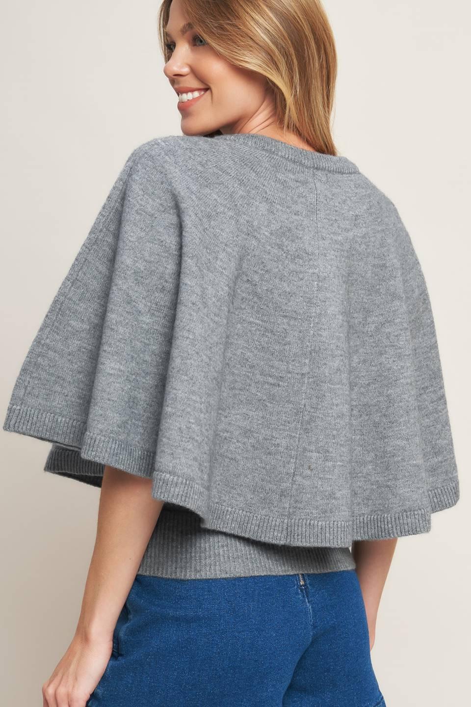 Misty Shawl Capelet Sweater in heathergrey, view 5 — Soul Flow Apparel
