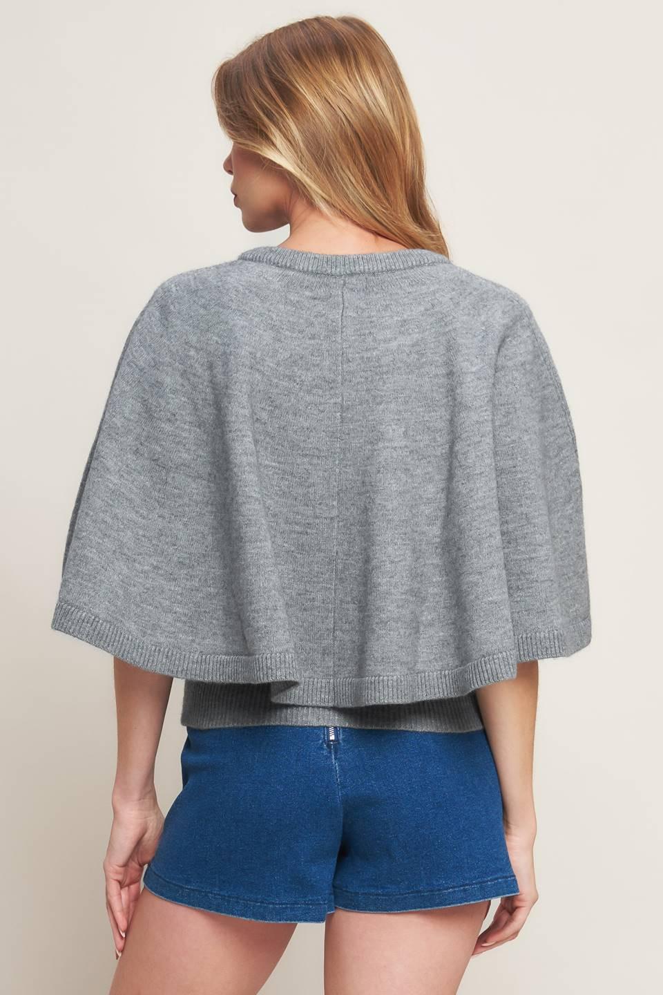 Misty Shawl Capelet Sweater in heathergrey, view 7 — Soul Flow Apparel