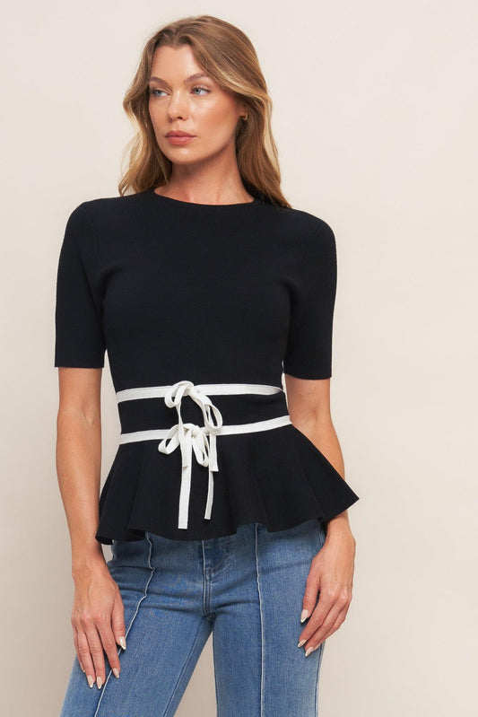 Sunlit Grove Black Sweater Knit Top, view 2 — Soul Flow Apparel