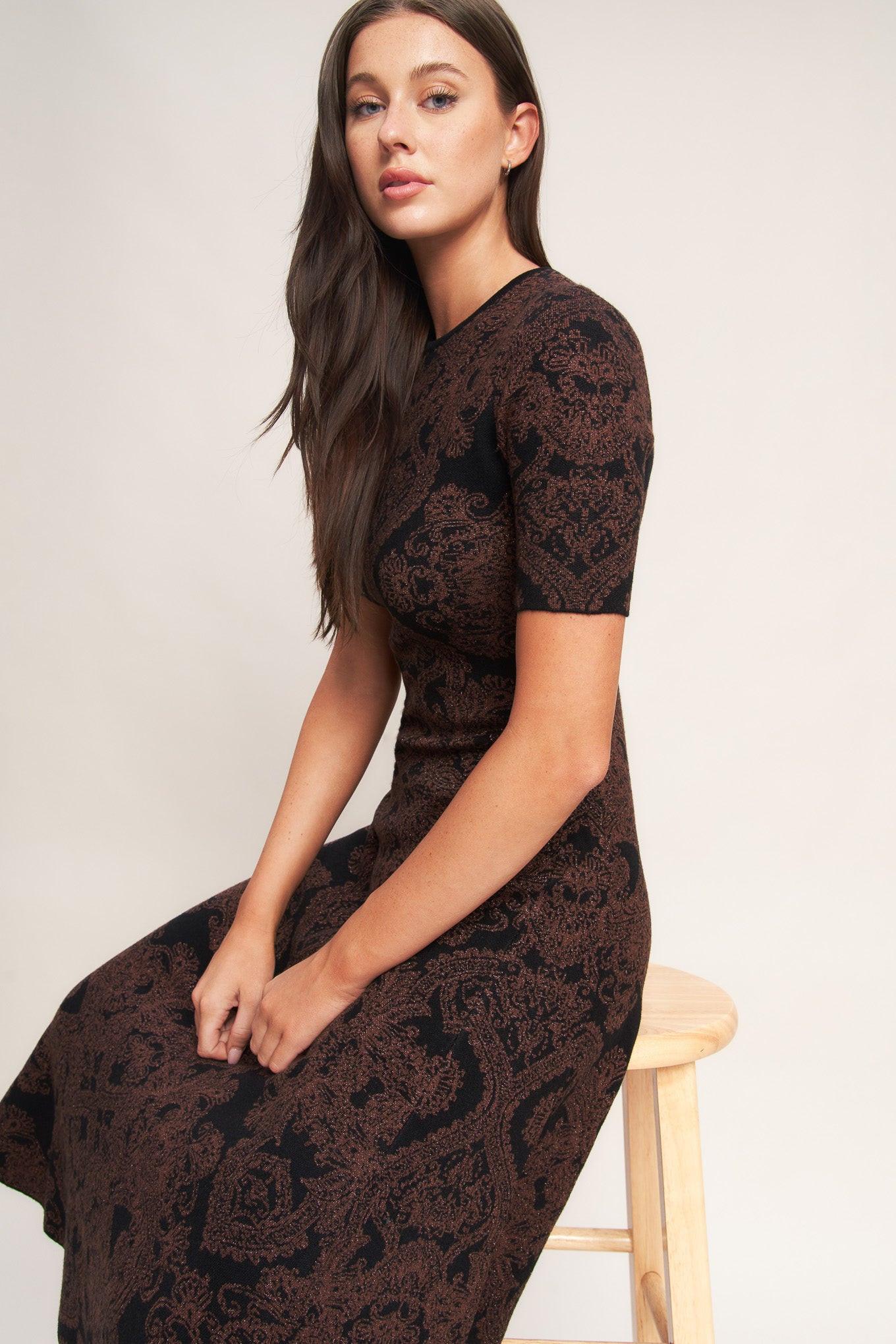 Gothic Muse Jacquard Sweater Midi Dress in black, view 2 — Soul Flow Apparel