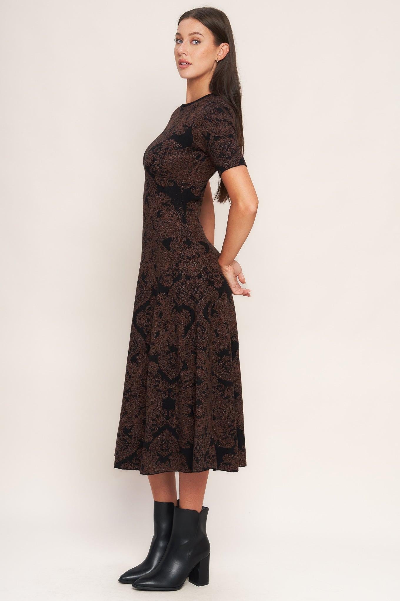 Gothic Muse Jacquard Sweater Midi Dress in black, view 3 — Soul Flow Apparel