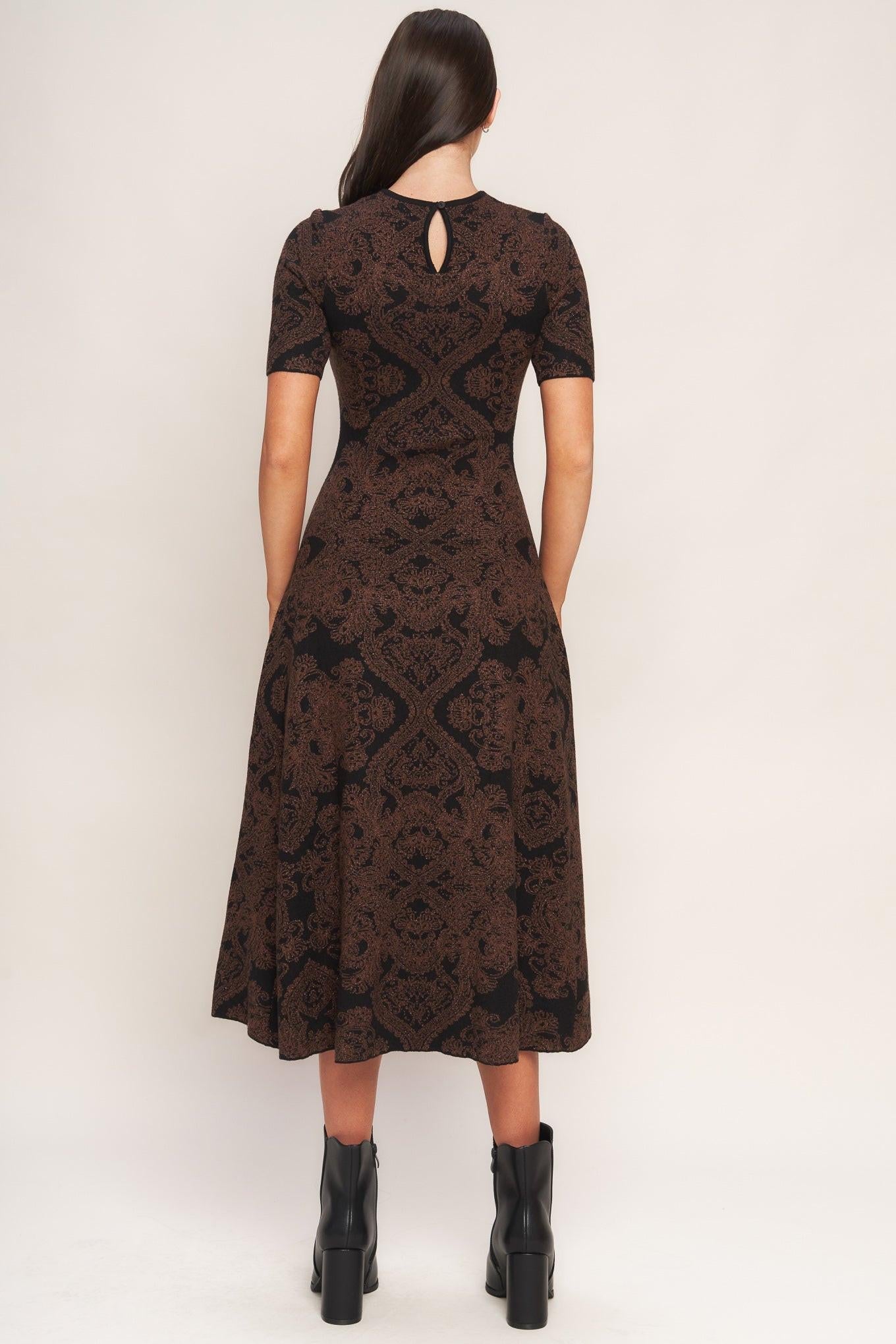 Gothic Muse Jacquard Sweater Midi Dress in black, view 4 — Soul Flow Apparel