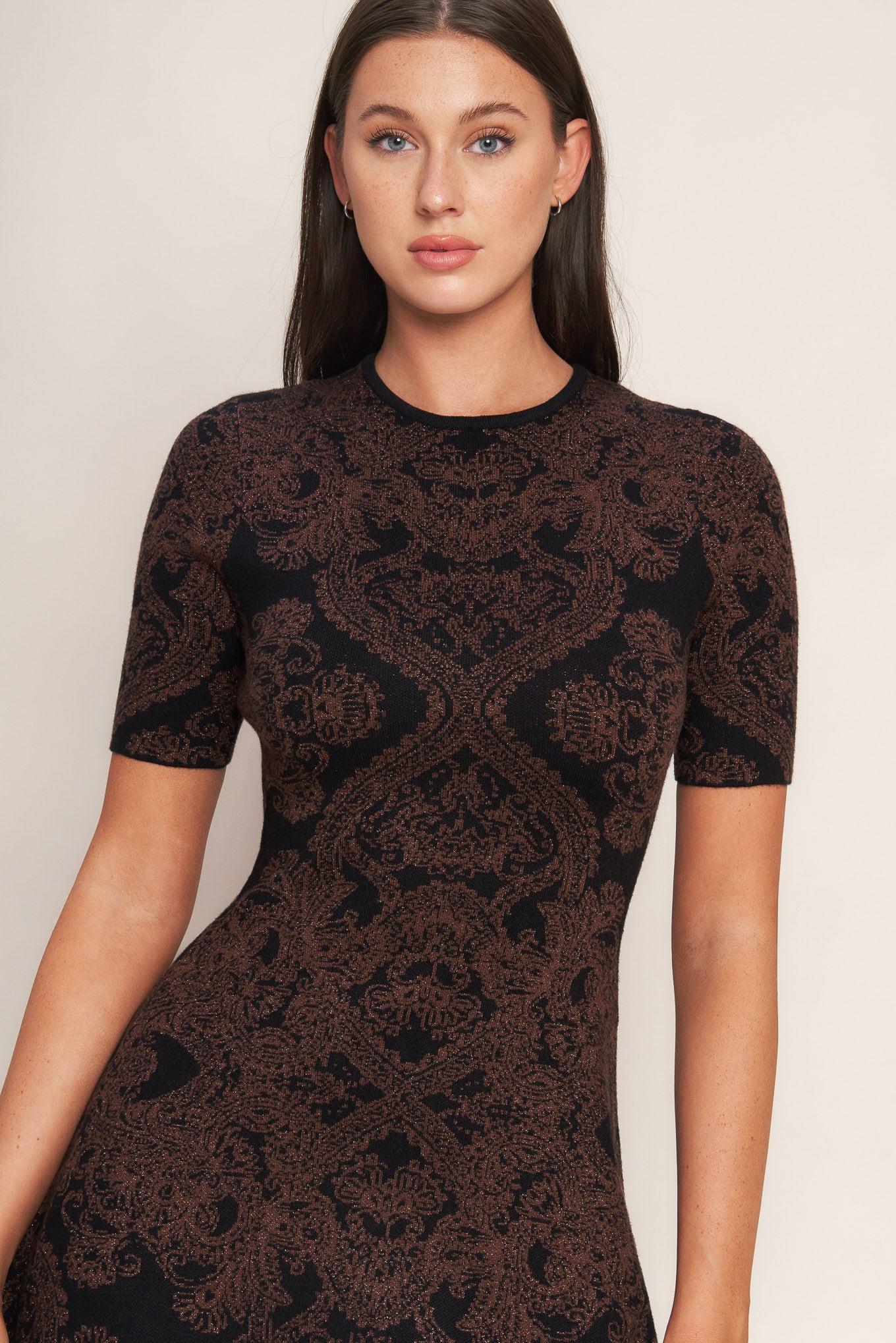 Gothic Muse Jacquard Sweater Midi Dress in black, view 5 — Soul Flow Apparel