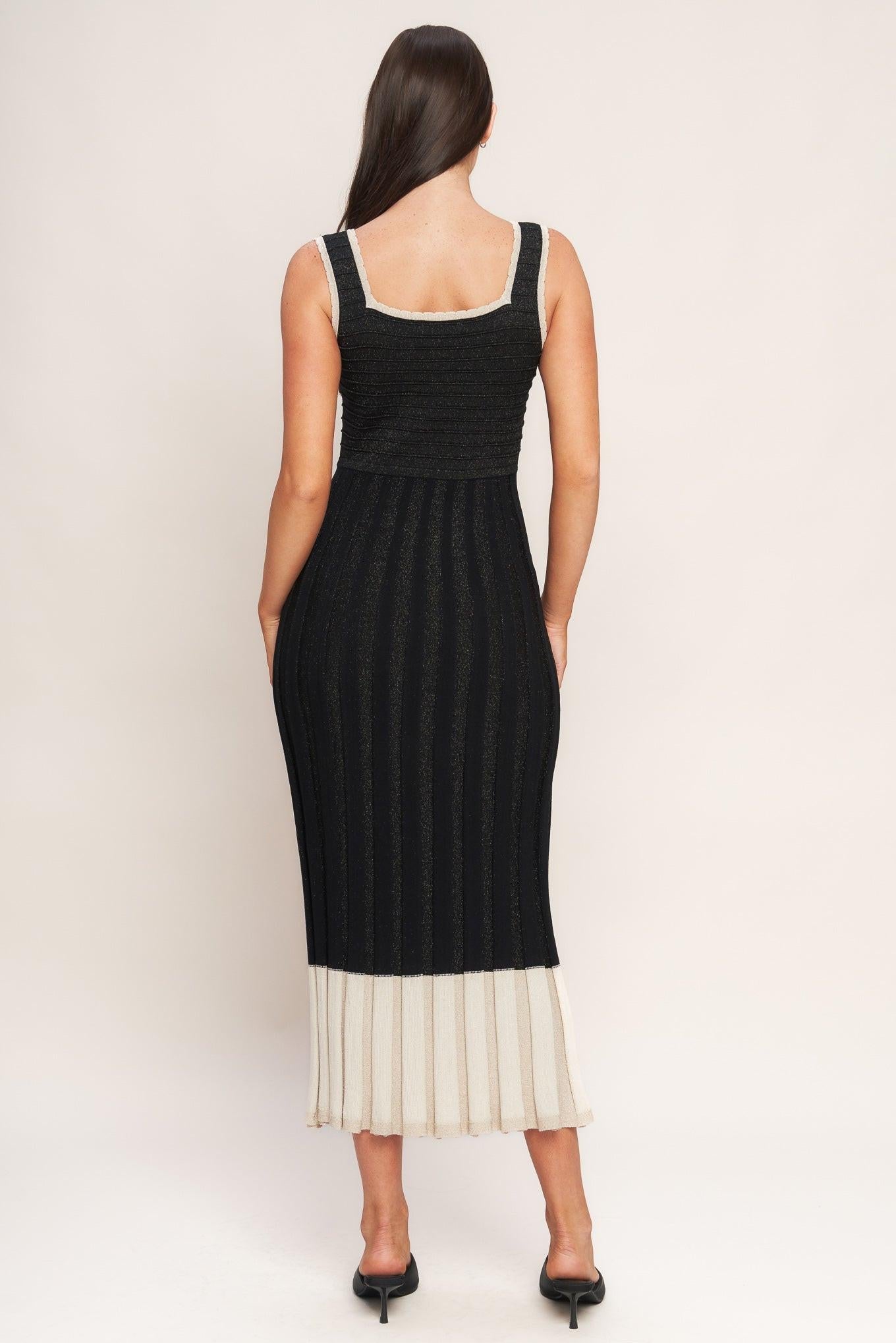 Noir Éclat Sweater Knit Midi Dress in black cream, view 4 — Soul Flow Apparel