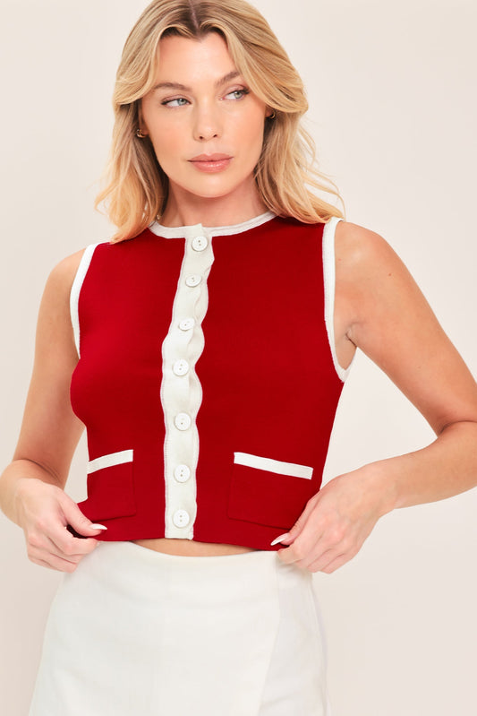 Cherry Soda Sweater Knit Top in red, view 2 — Soul Flow Apparel