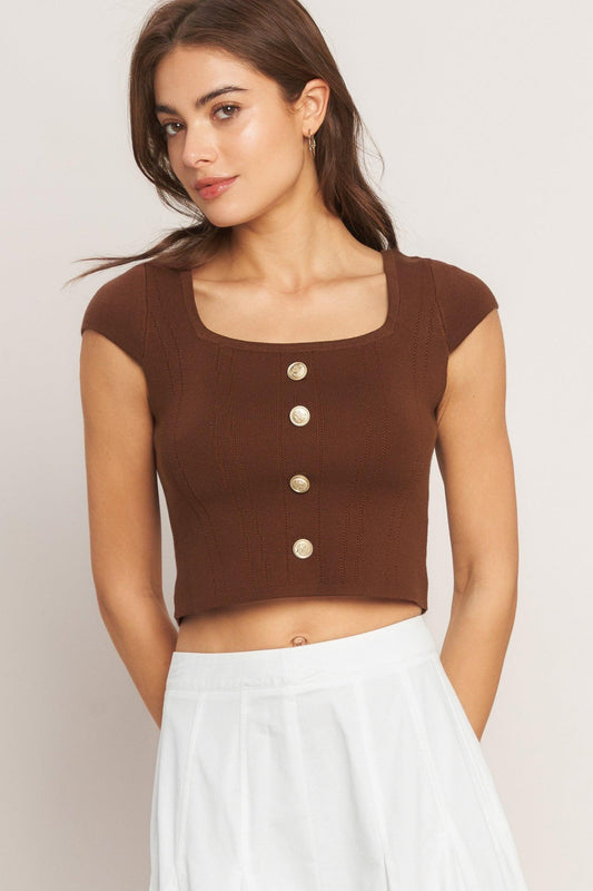 Effortless Fit Sweater Knit Top in brown, view 3 — Soul Flow Apparel