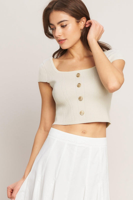 Effortless Fit Sweater Knit Top in off-white, view 1 — Soul Flow Apparel