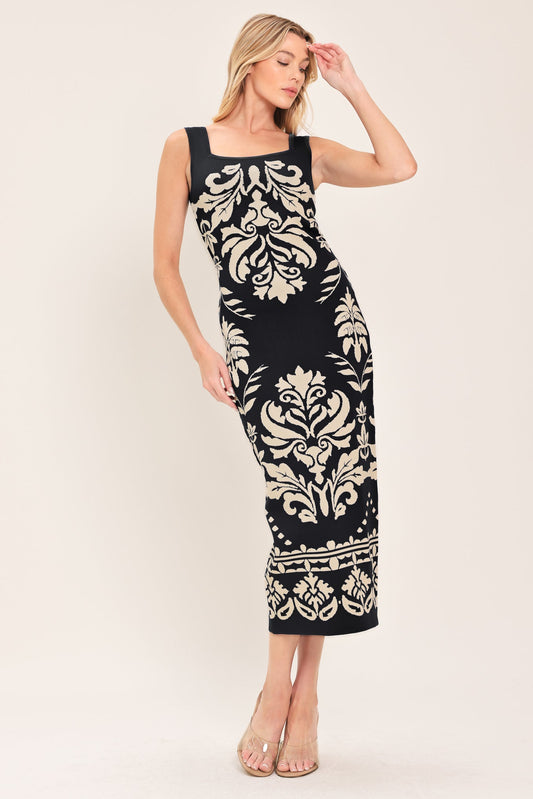 GREEK ISLE GLAM JACQUARD MIDI DRESS