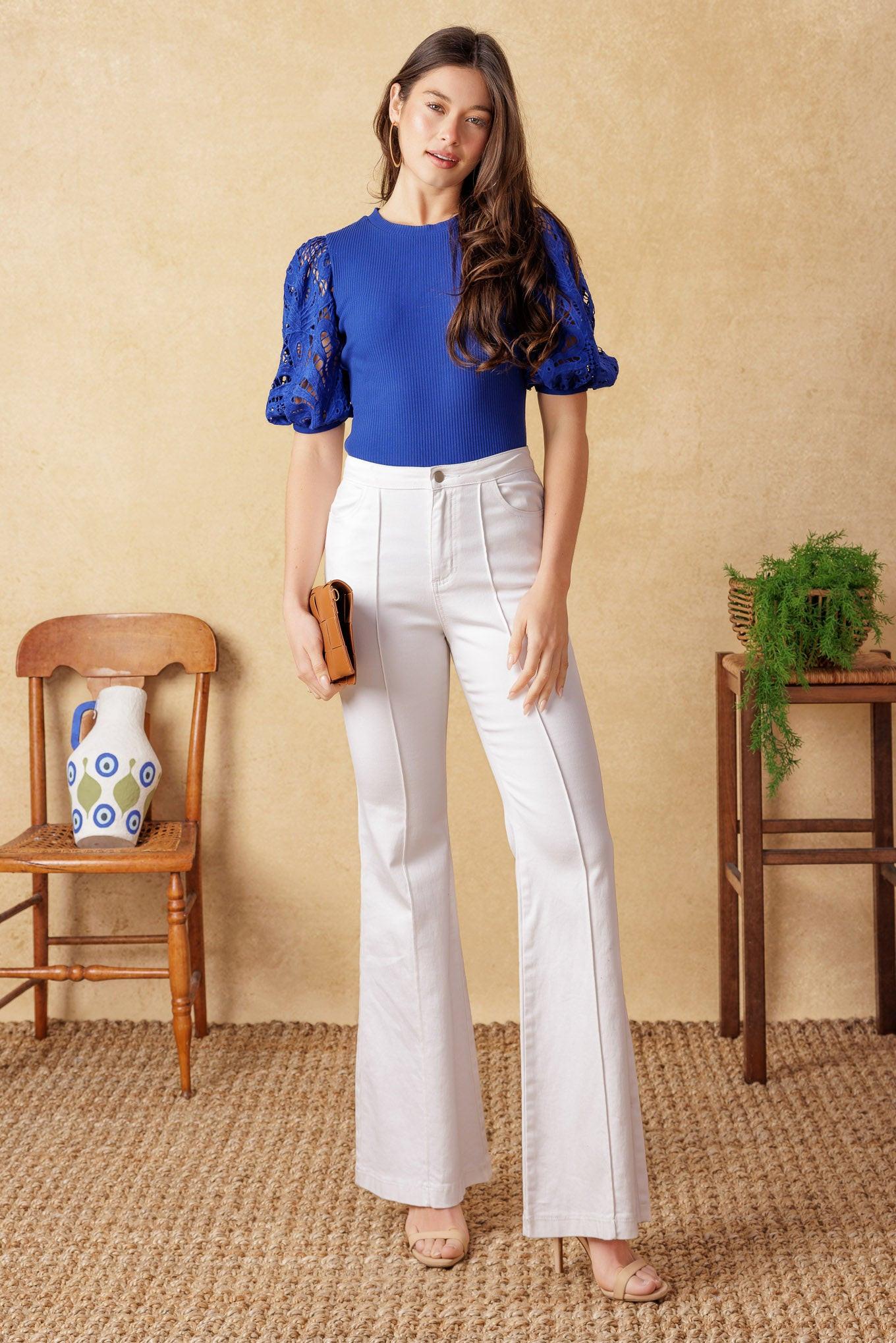 Getting Into the Groove Knit Top in blue, view 6 — Soul Flow Apparel