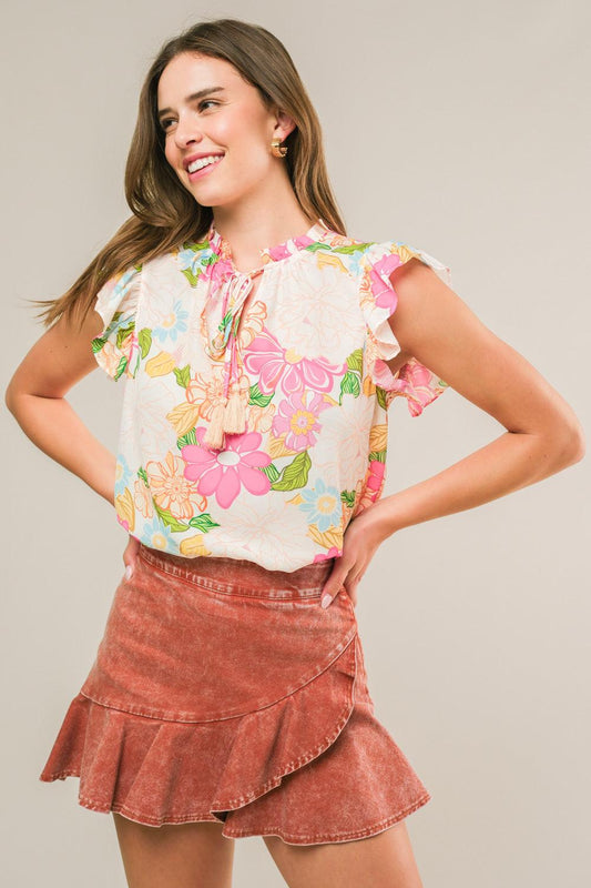 Feeling Fabulous Woven Top in ivory pink, view 1 — Soul Flow Apparel