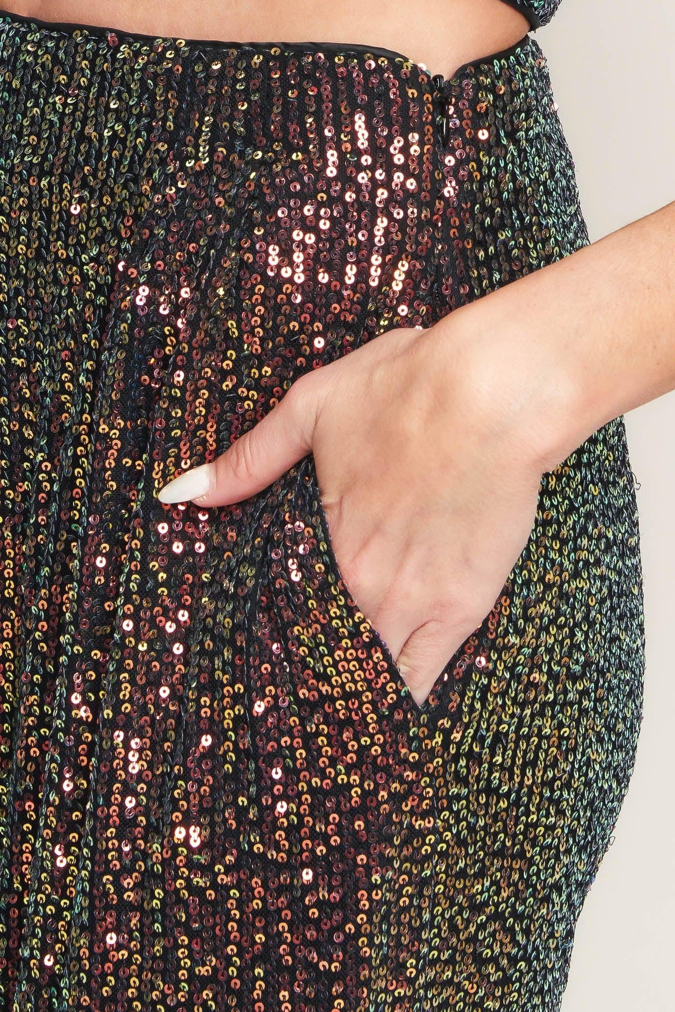 Charming Composure Sequin Top and Bottom Set in black multi, view 6 — Soul Flow Apparel