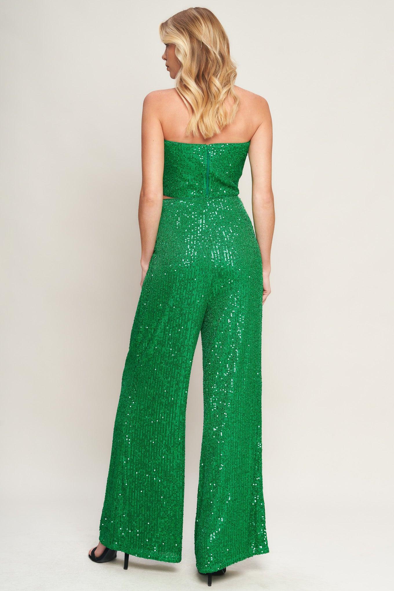 Charming Composure Sequin Top and Bottom Set in green, view 3 — Soul Flow Apparel