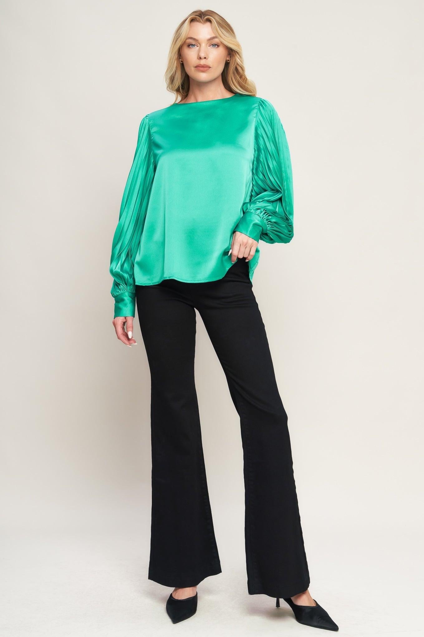 Like the First Time Woven Top in teal green, view 2 — Soul Flow Apparel