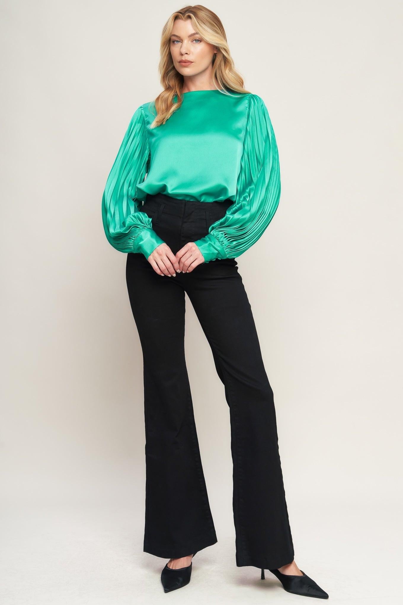 Like the First Time Woven Top in teal green, view 3 — Soul Flow Apparel