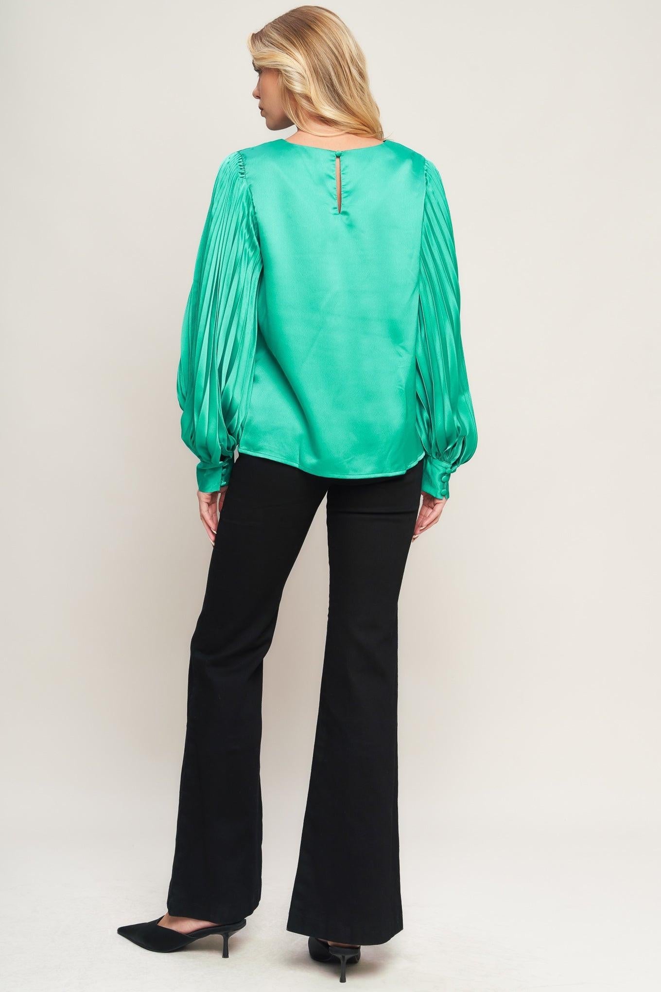 Like the First Time Woven Top in teal green, view 4 — Soul Flow Apparel