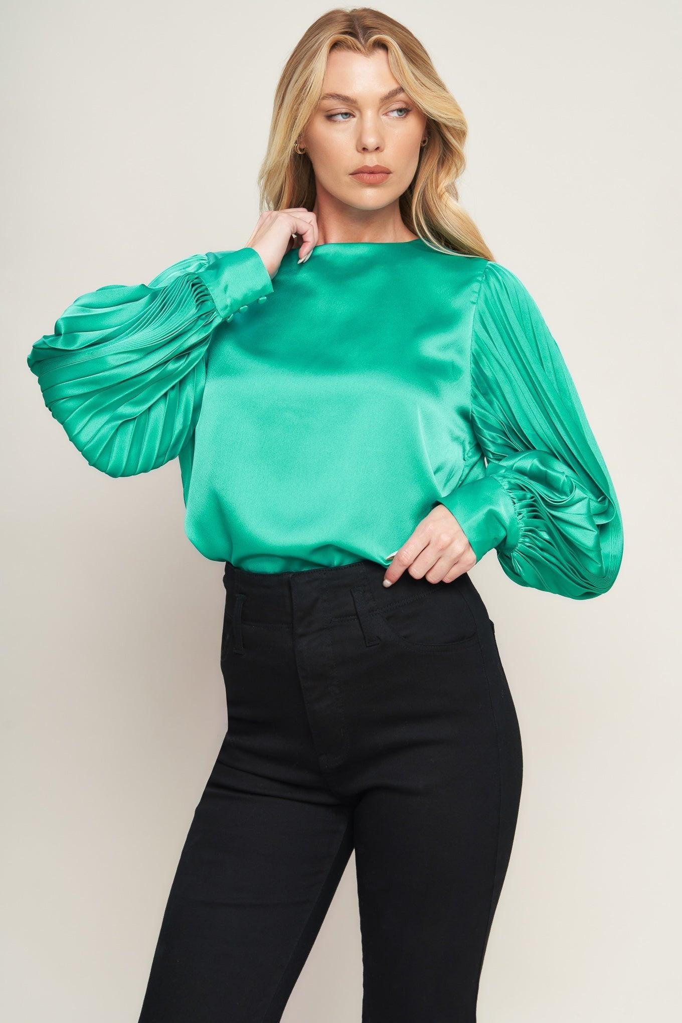 Like the First Time Woven Top in teal green, view 6 — Soul Flow Apparel