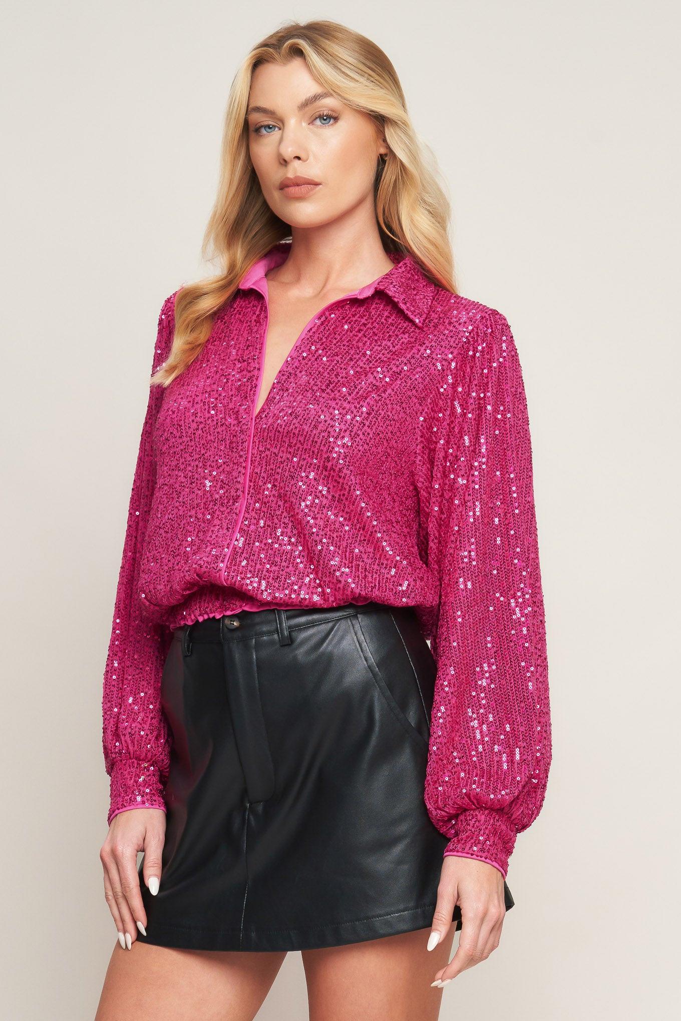 Freedom Calls Sequin Top in fuchsia, view 1 — Soul Flow Apparel