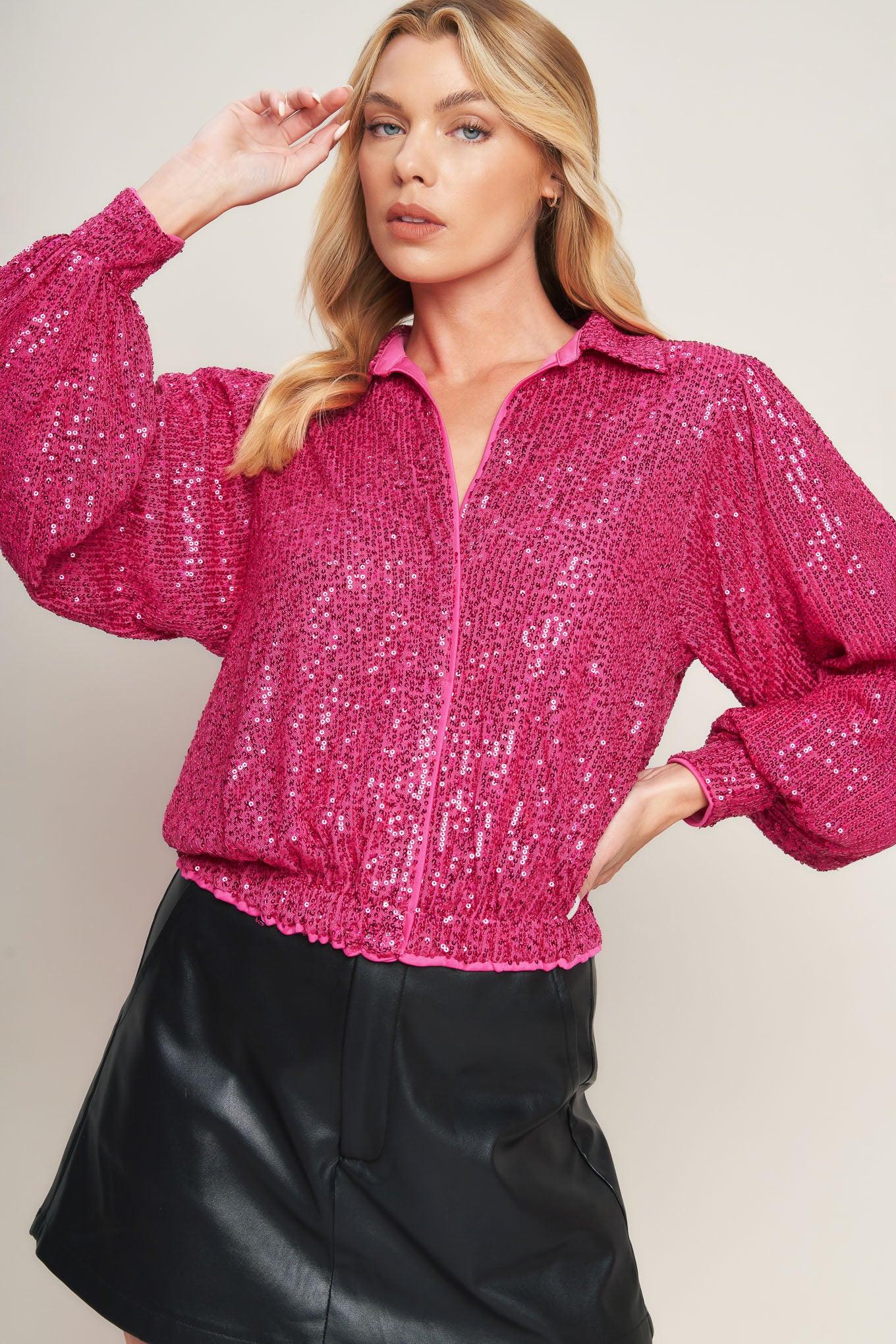 Freedom Calls Sequin Top in fuchsia, view 8 — Soul Flow Apparel