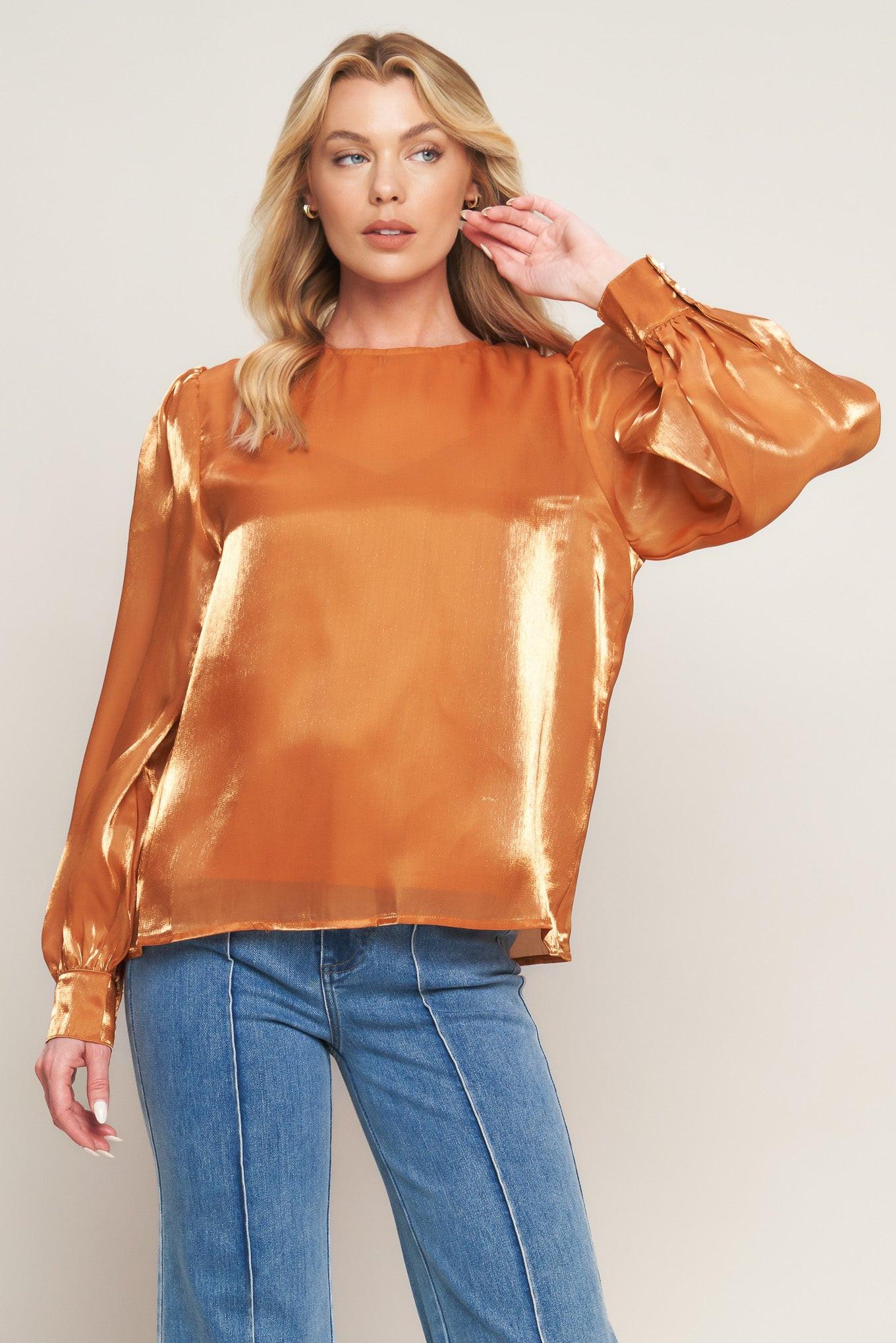 Outing Light Woven Top in bronze, view 2 — Soul Flow Apparel