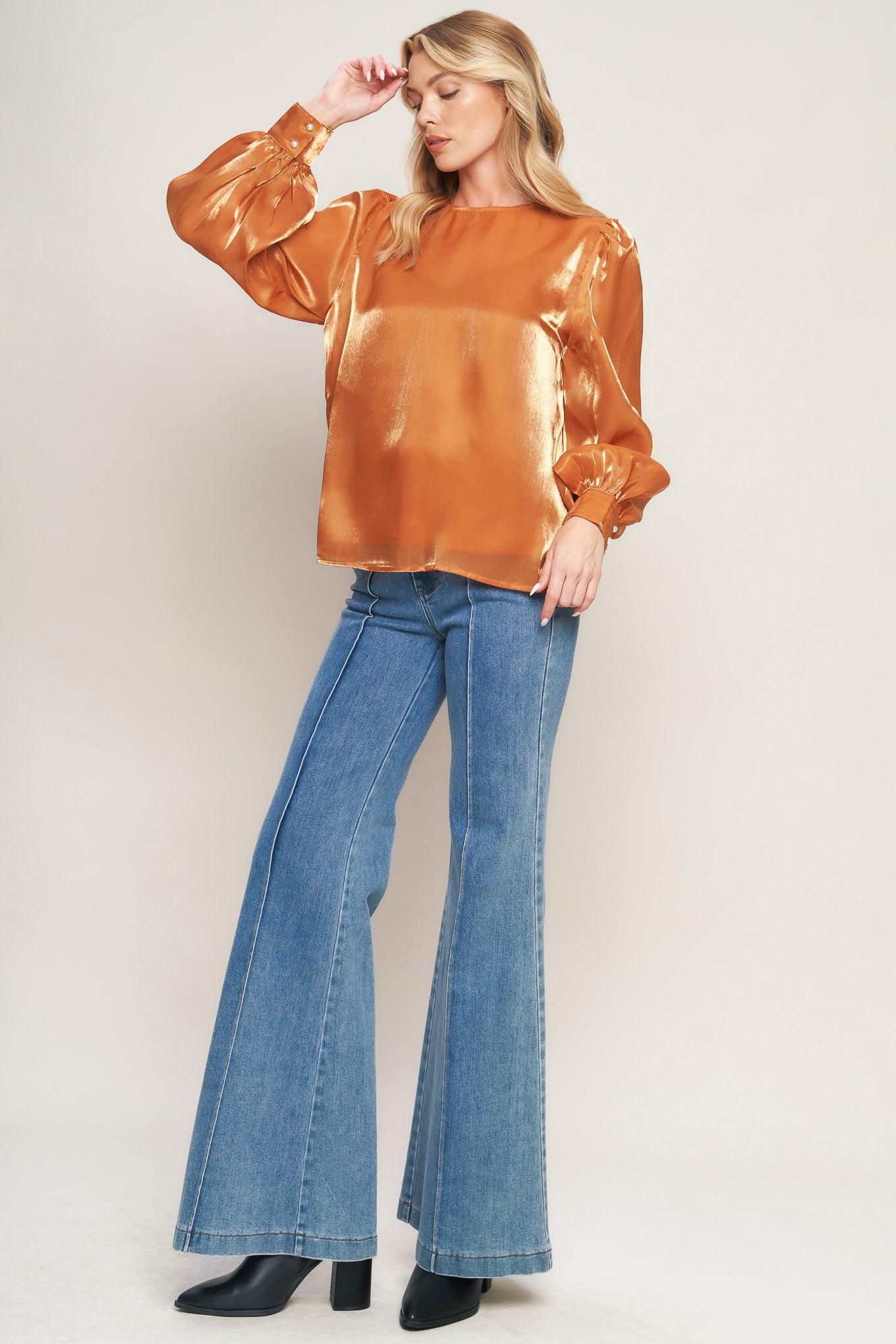 Outing Light Woven Top in bronze, view 3 — Soul Flow Apparel