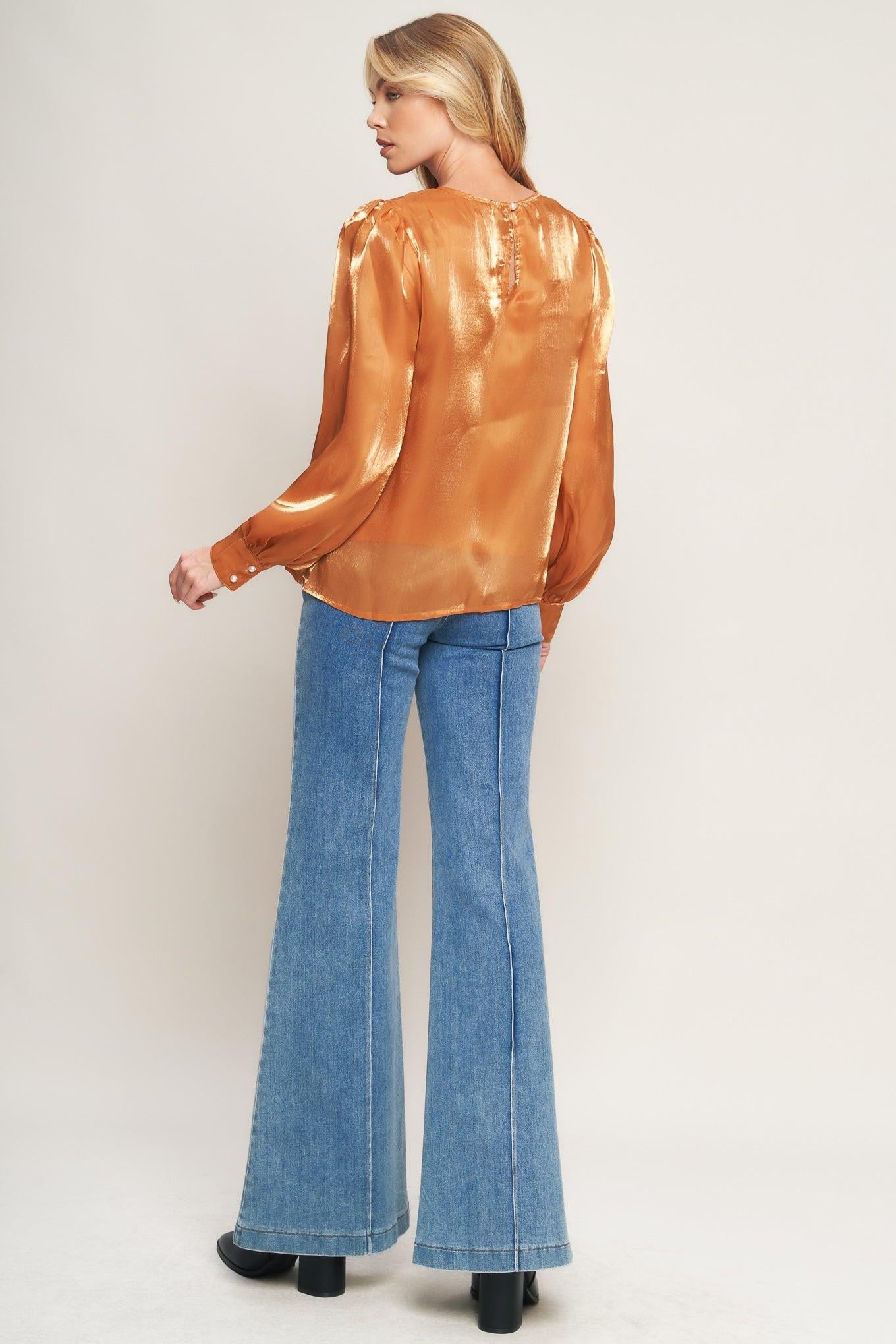Outing Light Woven Top in bronze, view 6 — Soul Flow Apparel