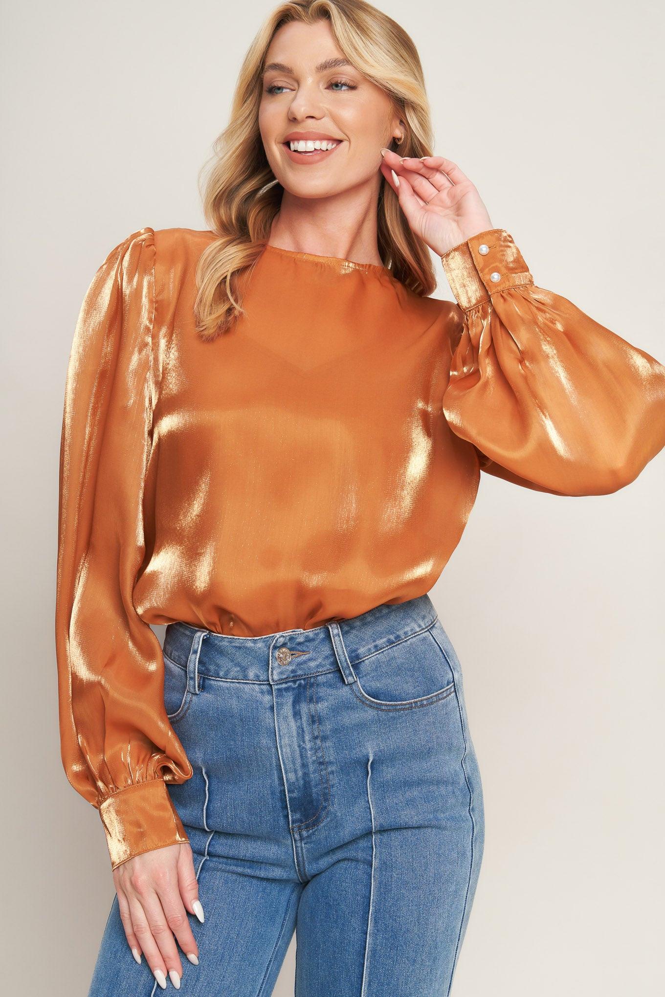 Outing Light Woven Top in bronze, view 7 — Soul Flow Apparel