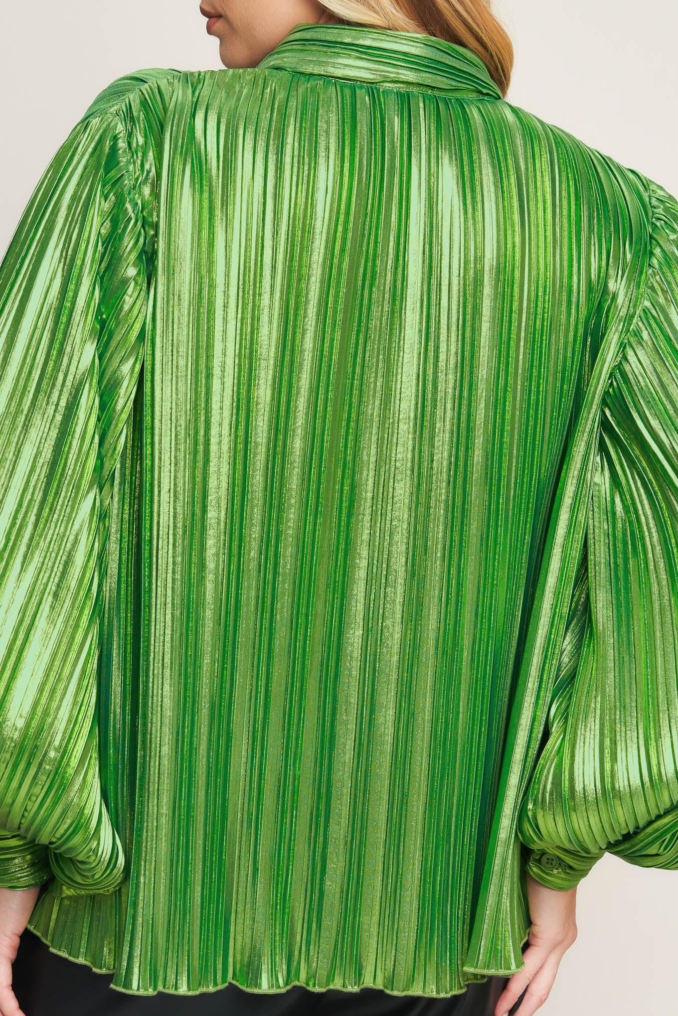 Runway Trend Foiled Top in yellow green, view 7 — Soul Flow Apparel