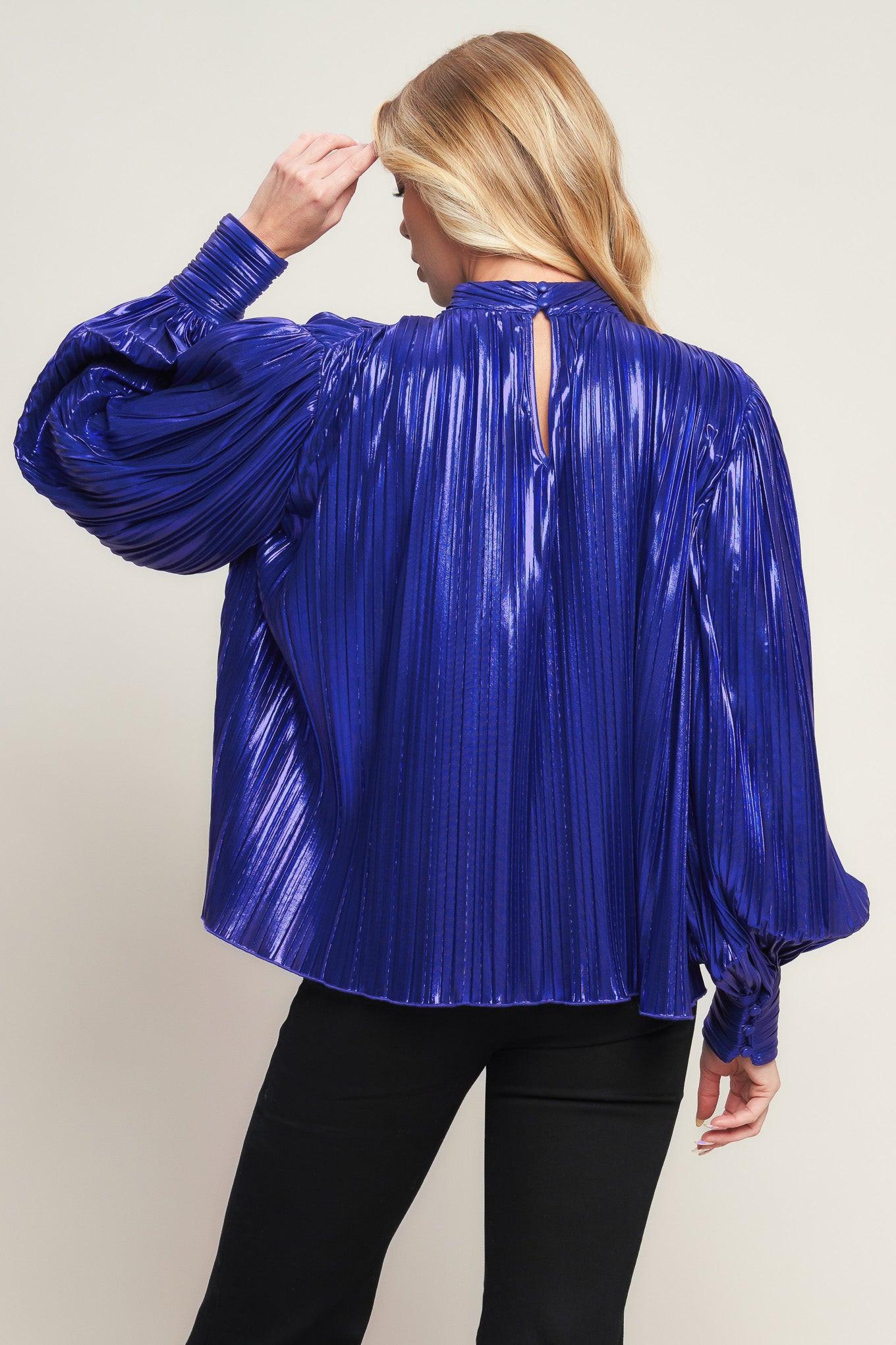 Pretty Companion Woven Foiled Top in blue purple, view 2 — Soul Flow Apparel