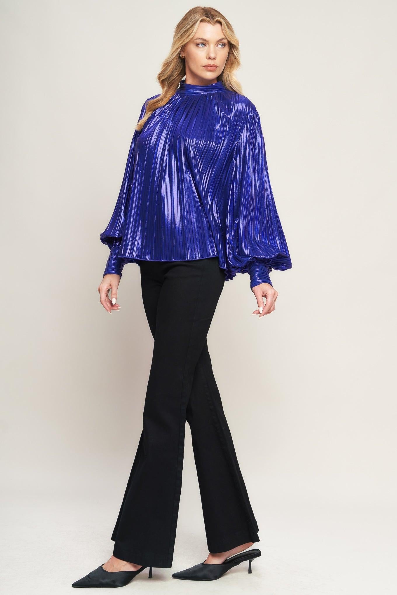 Pretty Companion Woven Foiled Top in blue purple, view 3 — Soul Flow Apparel
